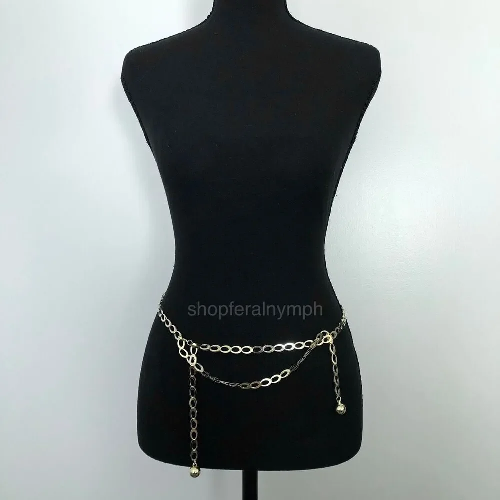 Y2K Minimalist Gold Oval Link Chain Belt, Fits Up to 42.5 Inches, X7GA1184